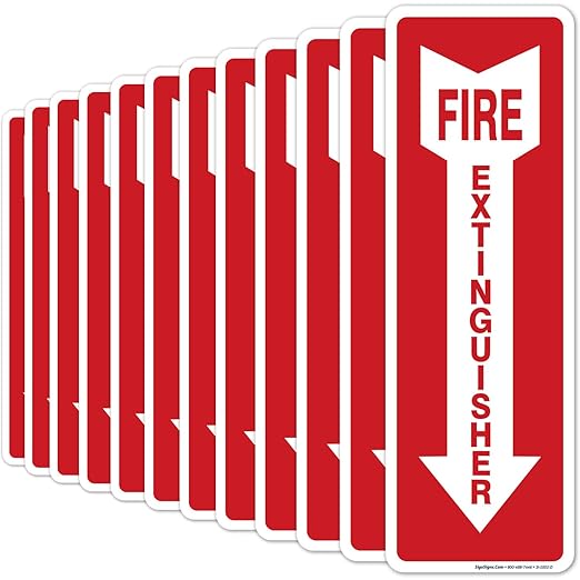 Fire Extinguisher Sign, (12 Pack) 4x12 Inches, 4 Mil Vinyl Decal Stickers UV Protected, Made in USA