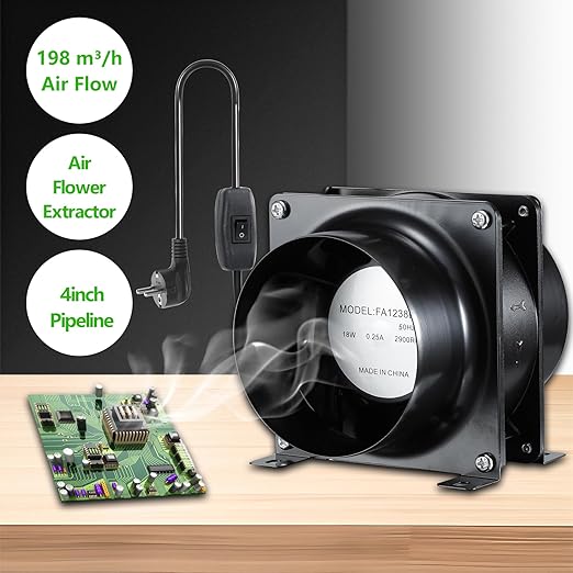 4inch Axial Fan Kit, Exhaust Extractor Blower Ventilation Fan with Button Switch, Dryer Hose for Grow Tent, HVAC, 3D Printer
