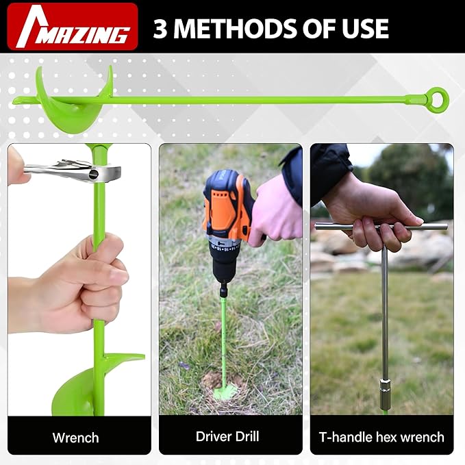 MAZING Ground Anchor Kit 18 Inch Long, 4PC Heavy Duty Spiral Blade Earth Anchors Kit Screw in, Auger Stake for Camping Tent, Trampoline, Canopies, Carport, Swing Set, Securing Animals, Sheds