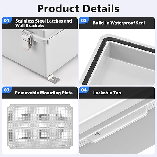 Waterproof Outdoor IP67 Junction Box (13.8"x9.8"x5.9") with Mounting Plate, Hinged Clear Cover and Wall Brackets - Weatherproof ABS Plastic Electrical Enclosure for DIY Projects(350x250x150mm)