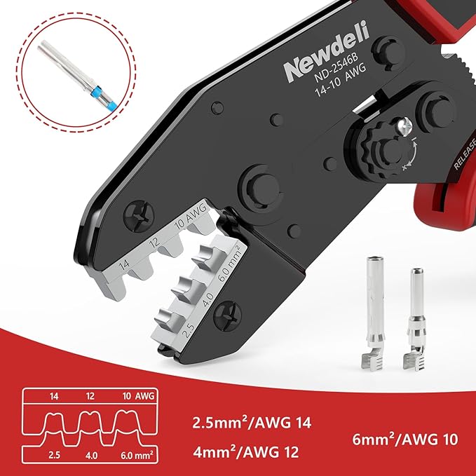 Newdeli Wire Crimping Tool for Solar Connectors - AWG 14 12 10 MC4 Crimping Tool Ratchet Wire Crimper for MC4 Connector Ratcheting Crimping Plier Crimp Tool