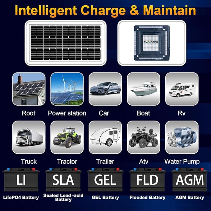 SOLPERK 100W Solar Battery Charger Solar Battery Maintainer + Smart 10A MPPT Charge Controlle, Solar Panel Kit for Car RV Boat Motorcycle，12V Waterproof Solar Panel Charger Trickle Charging