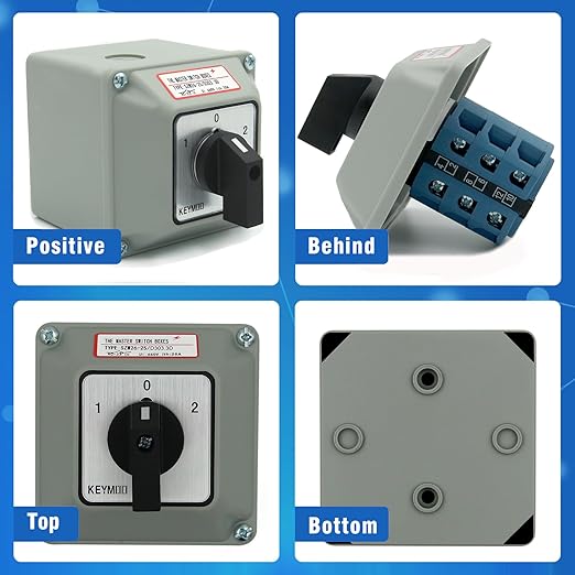 25A Rotary Changeover Switch with Exterior Box for Solar Power System, 3 Position 3 Phase 12 Terminals, 2-Way 3NO 3NC Universal Selector Switch 25/D303.3D