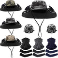 Syhood Solar Powered Fan Hat with Arm Sleeves Neck Gaiter for Men Women Outdoor Wide Brim Bucket Hat with Fan for Hiking
