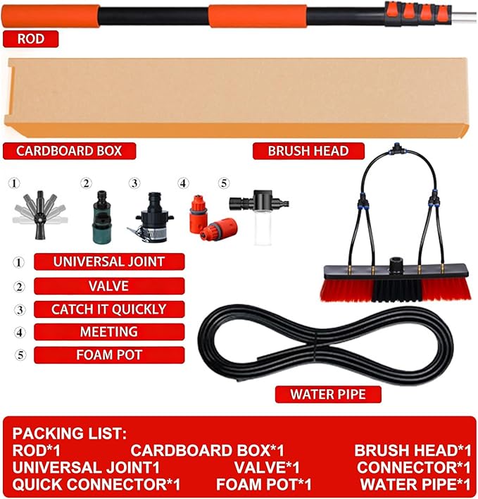 Solar Panel Cleaning Kit, Water Fed Pole Kit Adjustable Solar Panel Cleaning Kit Cleaner Tool for Window Glass Roof Outdoor Glass Brush Window Washing Equipment(30FT/9M)