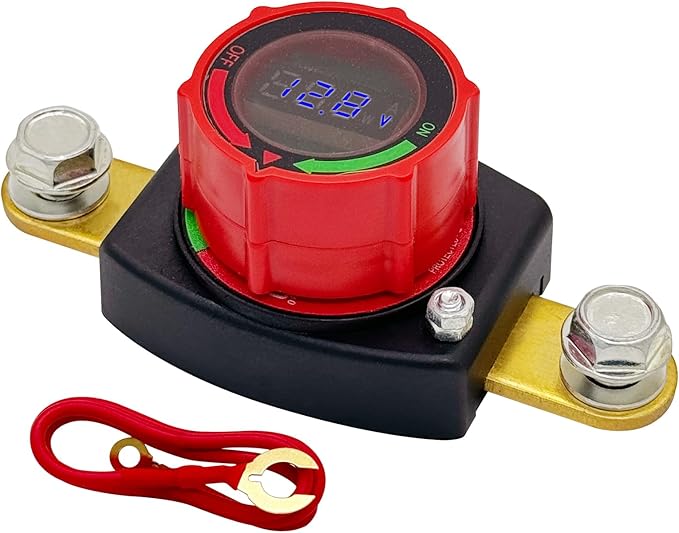 Ampper Battery Disconnect Switch with Voltmeter, 12-48V Battery Cut Off ON/Off Shut Off Switch for Car, RV and More (Side Post Negative)