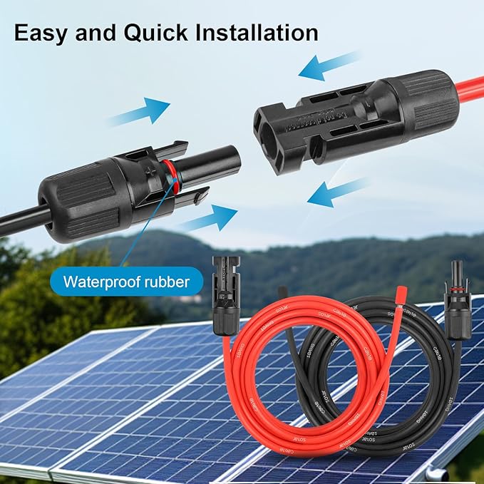10AWG Solar Extension Panel Cable - 10FT Solar Wire with Waterproof Female and Male Connector and Solar Panel Adaptor Kit Tool PV Wire for RV, Home, Boat, Solar Panels(10feet Red + 10feet Black)