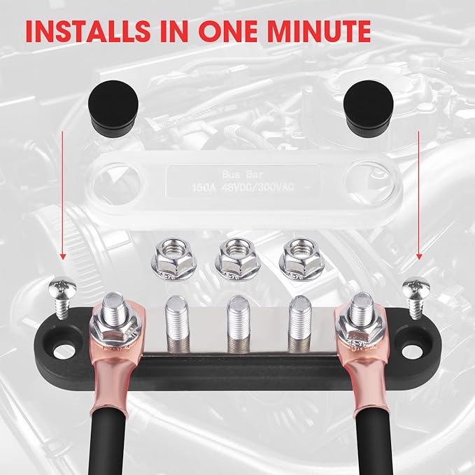 12v Bus Bar Power Distribution Block, 150A Busbars with 5 x 1/4" Studs for Marine Car Audio Solar System