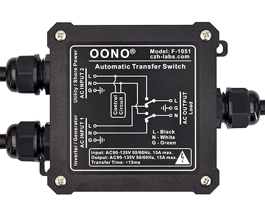 AC120V 15Amp Automatic Transfer Switch, ATS Auto Transfer Switch (Core Wires + NEMA 5-15P)
