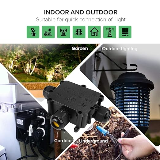 3 Way Electrical Junction Box, La Vane IP68 Waterproof 3 Way Cable Connector Lighting Connector Electric External Coupler, Cable Gland Ø 4-14mm