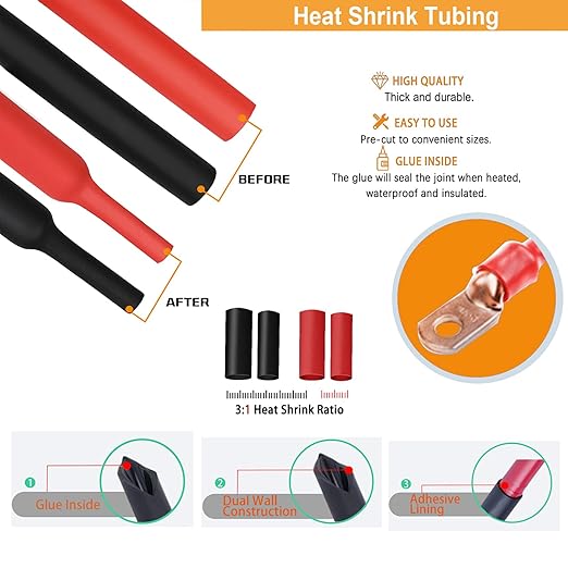 2 AWG 5/16" Stud (25 pcs.), Heavy Duty Tinned Battery Cable Lugs 2 Gauge Wire Connectors 2 AWG Copper Ring Terminals Copper Wire Lugs