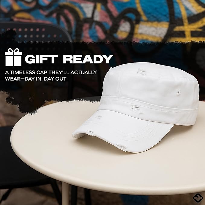 Funky Junque Distressed Military Hat – Newsboy Hats for Women, Short Brim Army Baseball Cap, Womens Cadet Hat Trendy Style