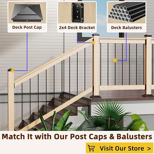 4 pcs Deck Railing Bracket Connectors for 2”×4“ (1.5" × 3.5”) Deck Railing Wood Post, Railing Bracket for Wood Stair Fence Railings Handrail with Coated Screws and a Drill Bit, Fence Brackets