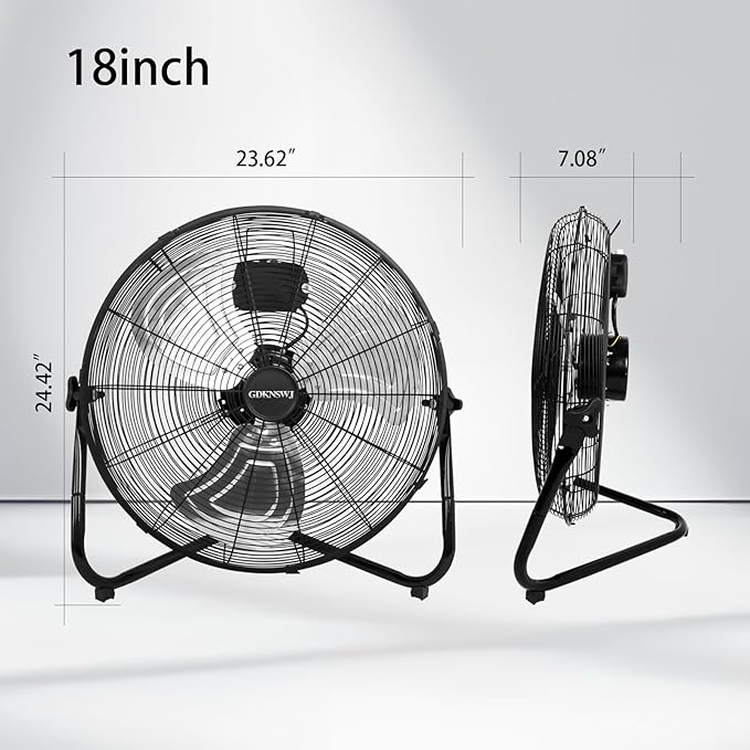 High Velocity Floor Fan - 20 Inch 3 Speeds Heavy Duty Metal Industrial Fan with Wall-Mounting System, 360 Degree Tilt, and Quiet Operation for Home, Office, Warehouse and Factory Use