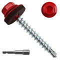 250pcs #10 x 1-1/2" Red Hex Head Self-Drilling Metal Roofing Screws, EPDM Washer, Colored Head, Wood Screws, Sheet Metal Roof Screw with Hex Driver Bit (Red, 1-1/2 in)