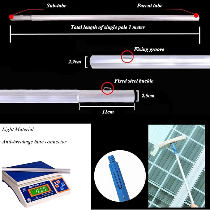 Solar Panel Cleaning Brush Indoor Outdoor Telescopic High Reach Window Cleaning Pole Extendable Cleaner Tool for Roof, Window, Glass, House Siding, Conservatory