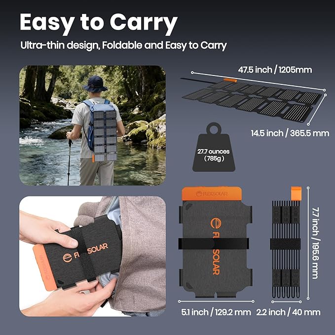 FlexSolar Portable 36W Solar Panel Charger with USB-A and USB-C Ports.1.3lbs,IP57 Waterproof and dustproof, Folded Solar Panel Compatible with Cellphone,Power Bank,Camping Light