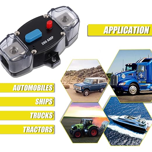 200A 12-48 Volt DC Self Recovery Circuit Breaker with Manual Reset Button for Automotive Rv Marine Boat (200Amp)