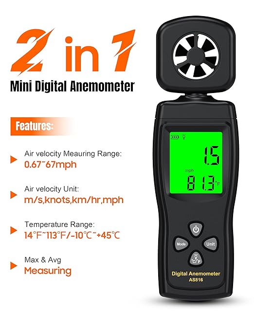 Anemometer, Wind Meter Handheld, CMF Meter to Measure Wind Speed and Temperature to Assist in Drone Flights, Outdoor Activities, Shooting Sports and HVAC Systems