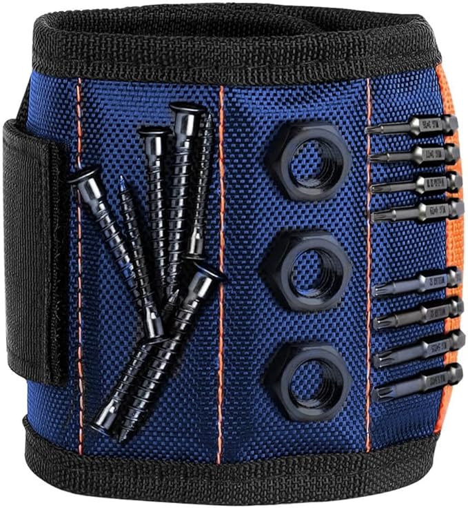 Magnetic Wristband for Holding Screws, Magnetic Tool Holder with 15 Strong Magnets Perfect Tool Gifts for Dad Father Husband, Carpenter, Woodworker (Blue)