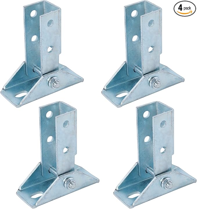 4 Pcs Adjustable Brace Fitting, Solar Panel Bracket Base, 8 Hole Wing, 180 Degree Turn Joint Connector, Fits 1/2" Bolt, 1-5/8" Post Channel