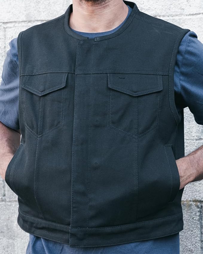 First Mfg Co - Lowside - Mens Motorcycle Biker Riding Canvas, Leather, Twill, Perforated Leather Vest