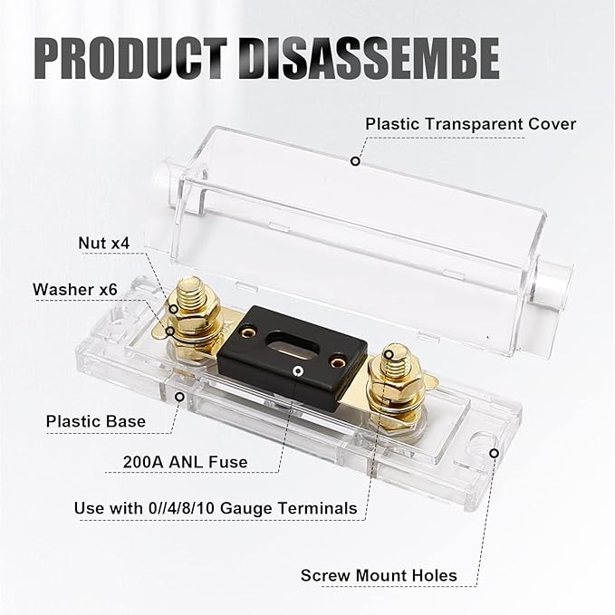 2PCS ANL Fuse Holder 200 AMP Fuse Car Audio ANL Fuse Holder Block 0/2/4 Gauge AWG Inline ANL Fuse Holder with 200A Battery Fuse w Holder Solar Fuse for Car Audio Alarm Amplifier and Solar System