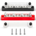 RED WOLF 150A 12V Bus Bar with Cover, 4 x 1/4" (M6) 6 x #8 (M4) Studs Power Distribution Terminal Block 48V DC Car Boat Marine Solar System (Black+Red)