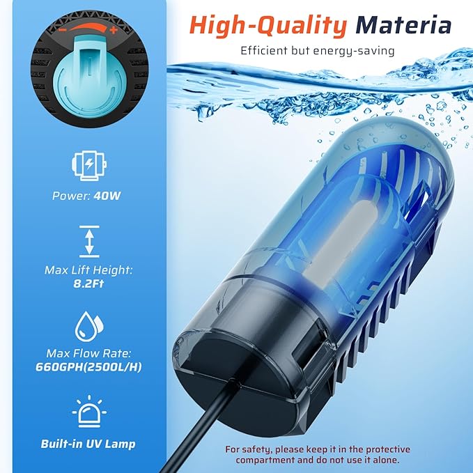 Antfraer Pond Filter with Water Pump, Pond Filter Box Built-in U-V Clarifier with 660GPH Fountain Pump Adjustable, Pond Filter Box for Ponds, Fish Tank Waterfall Garden (Corded Electric)