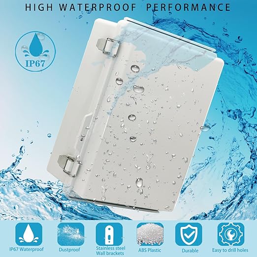 Waterproof Electrical Box Junction Box Weatherproof IP67 ABS Plastic Enclosure Switch Router Project Box Electronics DIY Enclosure with Mounting Plate and Wall Bracket Grey 13.8"x9.8"x5.9"
