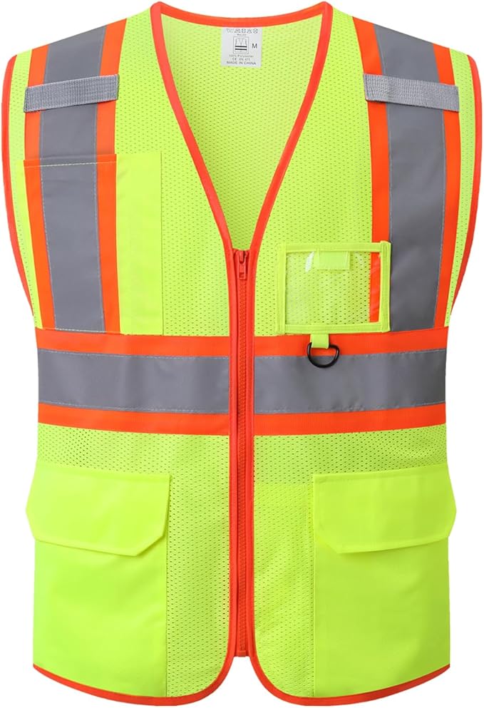 Reflective Safety Vest for Men Women with Multiple Pockets Class 2 High Visibility Mesh Vest Hi Vis Construction Work Vest,Meets ANSI/ISEA Standards(EK1-178-Yellow-XL)