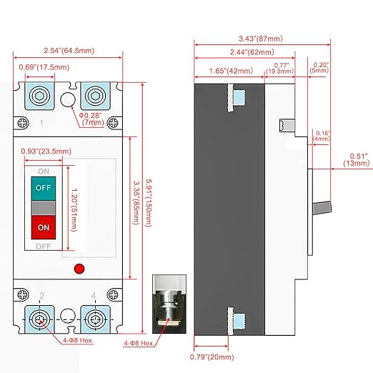 Heschen Molded Case Circuit Breaker, HSM1PV-125 2 Poles DC550V Solar PV System Solar Panels Grid Protection (80A)