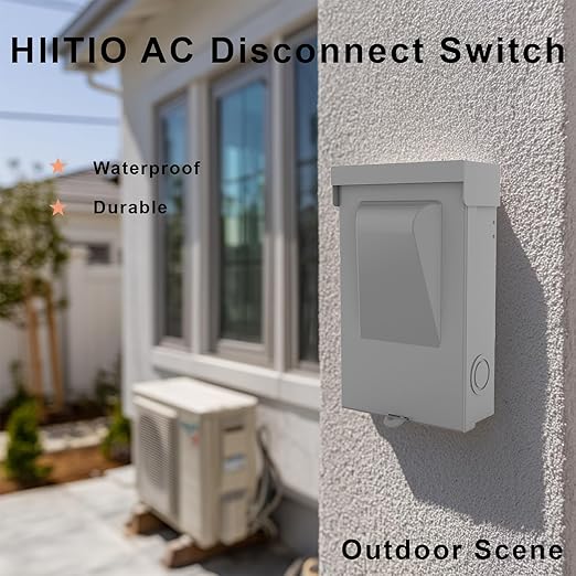 240VAC 60 Amp Fused AC Disconnect Box, Outdoor Waterproof Metal Enclosure with Pull-Out Switch - for Home & Light Commercial HVAC, Condensing Units & Air Conditioning Systems - UL Listed