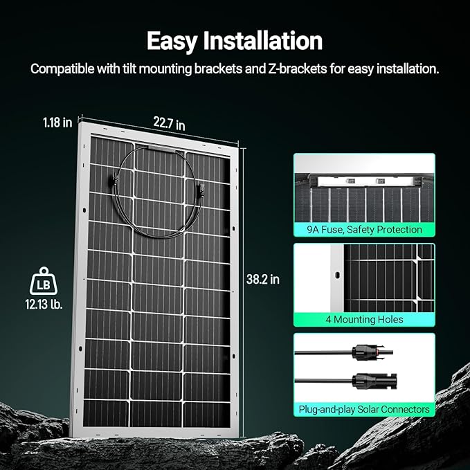 HQST Bifacial 100W 12V Solar Panel, 9BB Monocrystalline Solar Panels with 25% High Efficiency Module PV Power for Battery Charging Boat, Caravan and Other Off Grid Applications
