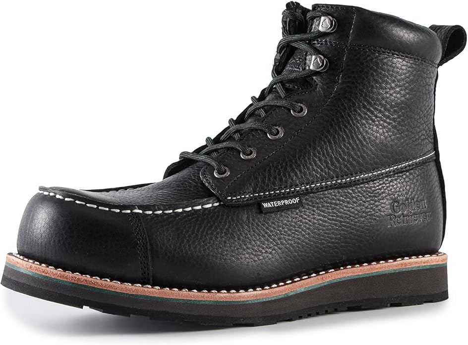 Golden Retriever 6''Composite/Soft Toe Work Boots For Men,Waterproof Wedge Moc Toe, Oil/Slip Resistant, Leather Welt, Industrial Construction Durty work Boots,EH G6155-G6255-G6355
