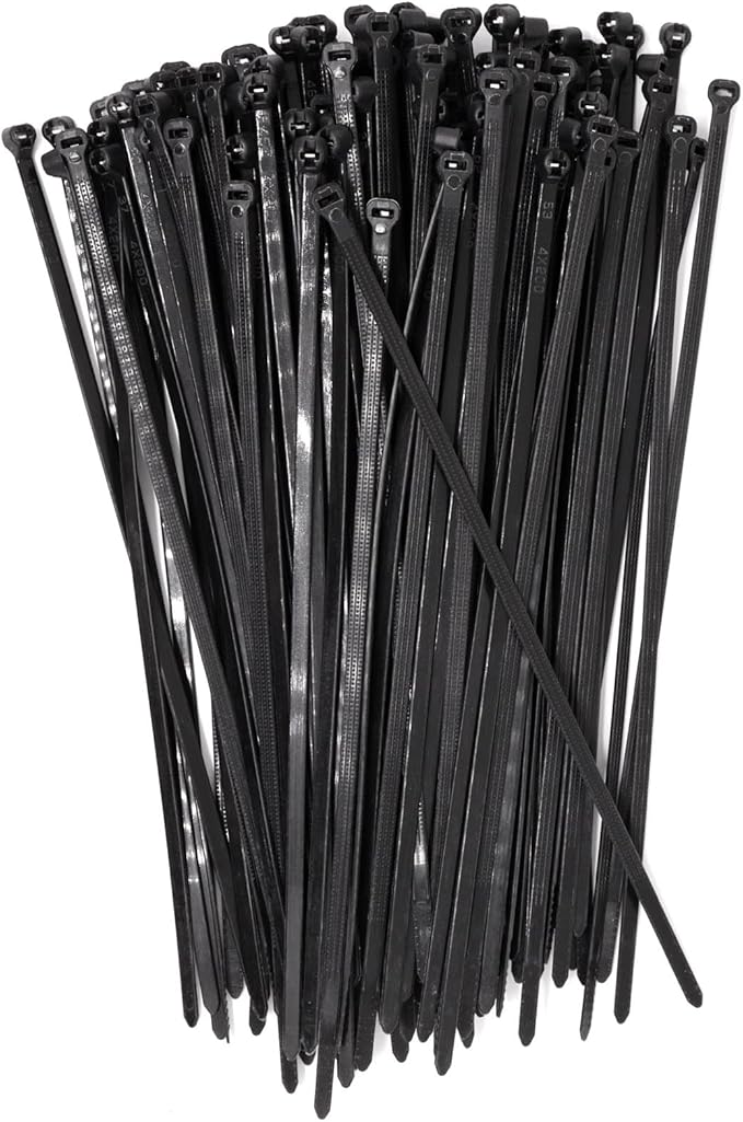 150pcs Push Mount Zip Ties 8 inch, Self Locking Straps Cable Zip Tie with Stainless Steel Metal Tooth Locking Device Heavy Duty Nylon Zip Tie Clips (8", Black)
