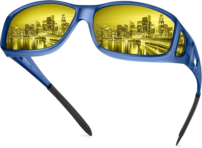 URUMQI Night Vision Driving Glasses Fit Over Eyeglasses for Men Women, Anti Glare Polarized Nighttime Glasses Yellow Lens