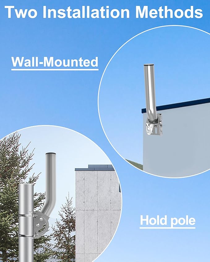 430 Stainless Steel Wireless Bridge Mount, 2-Pack 11 in Dual Screw Locking J Pole Mounting Bracket for Wall or Pole, 160° Angle Adjustable, 1.38 in OD, for CPE, Access Point or Weather Station