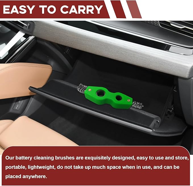 4 in 1 Car Battery Terminal Cleaning Brush, Anti-Rust Auto Battery Cleaner Brush Tool, Universal for Automotive and Marine for Plumbing Installation Soldering Brazing, Car Accessories (Green)