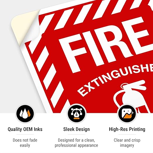 Fire Extinguisher Inside Sign, Fire Safety Sign, (4 Pack) 5x7 Inches, 4 Mil Vinyl Decal Stickers Weather Resistant UV Protected, Made in USA by Sigo Signs