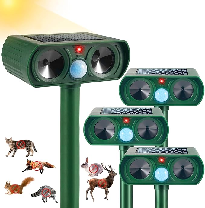 2026 Upgraded Cat Repellent Outdoor Ultrasonic Solar Animal Repeller Squirrel Deer Repellent with Motion Sensor Racoon Fortress Pro Animal Deterrent Devices for Dog Rabbit Skunk Repellent for Yard