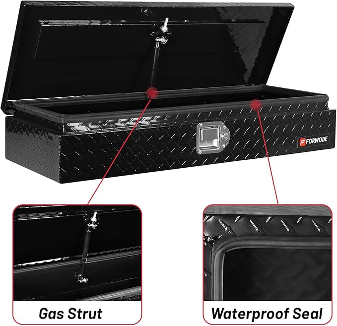 FORWODE 34 Inch Aluminum Truck Tool Box Lockable Truck Bed Tool Box Waterproof Truck Bed Storage Box with Gas Struts Truck Tool Chest for Pickup, Truck Bed, RV, Trailer & Garage (Black)