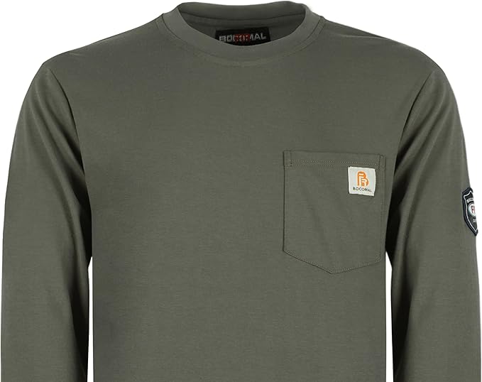 BOCOMAL FR Shirts Lightweight Classic Crew Long Sleeve Fire Resistant Shirt CAT2