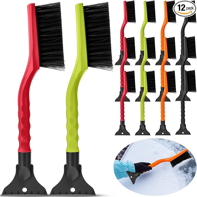 Uiifan 12 Pcs 16 Inch Winter Car Snow Brush Set Ice Scraper and Snow Brush for Car Windshield, Soft Bristle Head, 2 in 1 Winter Removal Tool for SUV and Truck Multi Functional Accessories Gift