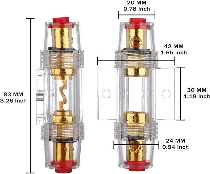 4-8 Gauge AWG Inline 20 Amp Fuse Holder with 20A AGU Fuses for Car Audio Alarm Amplifier Subwoofer in-line Fuse Holders (20Amp)