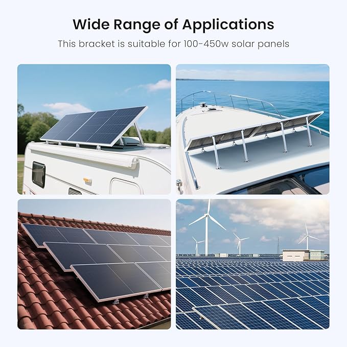 Adjustable Solar Panel Tilt Mount Brackets, Aluminum Alloy, 15°–30° Tilt, for 50–400W Solar Panels, Roof, RV, Boat, Flat Surface & Off-Grid Use (1 Set)