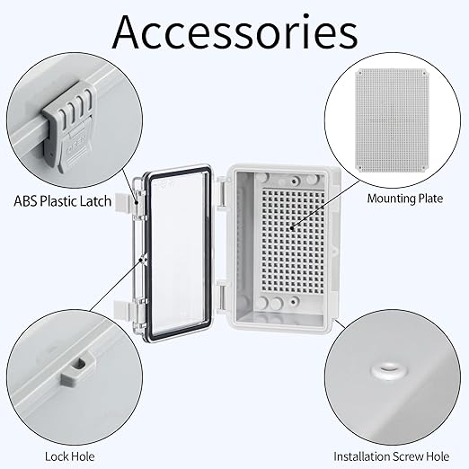Waterproof Electrical Box Outdoor Electrical Junction Box ABS Plastic Snap Latch Hinged Project Enclosure with Mounting Plate for Outdoor Indoor Wiring Projects Clear 5.3"x3.4"x2.7"
