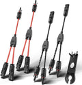 OYMSAE 2 Pairs Solar Connectors Y Branch Parallel Adapter Cable 1 to 2 Solar Panel Connectors Wire Plug Tool Kit for Solar Panel (M/FF, F/MM)