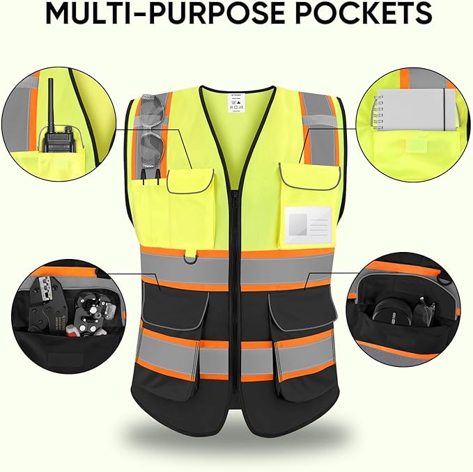 TICONN Reflective Safety Vest High Visibility Class II Mesh Vest for Women & Men Meets ANSI Standards
