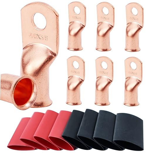 TKDMR 8pcs 4/0 AWG-3/8 Battery Lugs,Heavy Duty Wire Lugs,Ring Terminals,Battery Cable Ends,0 Guage terminals,Battery Terminal Connectors with 8pcs 3:1 Heat Shrink Tubing